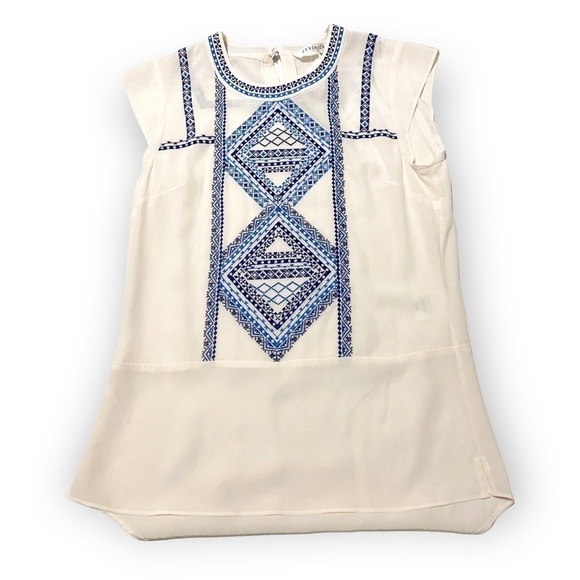 NWT‎ Veronica Beard White Silk Embroidered Baja Flutter Top, Size 0 - Picture 8 of 14